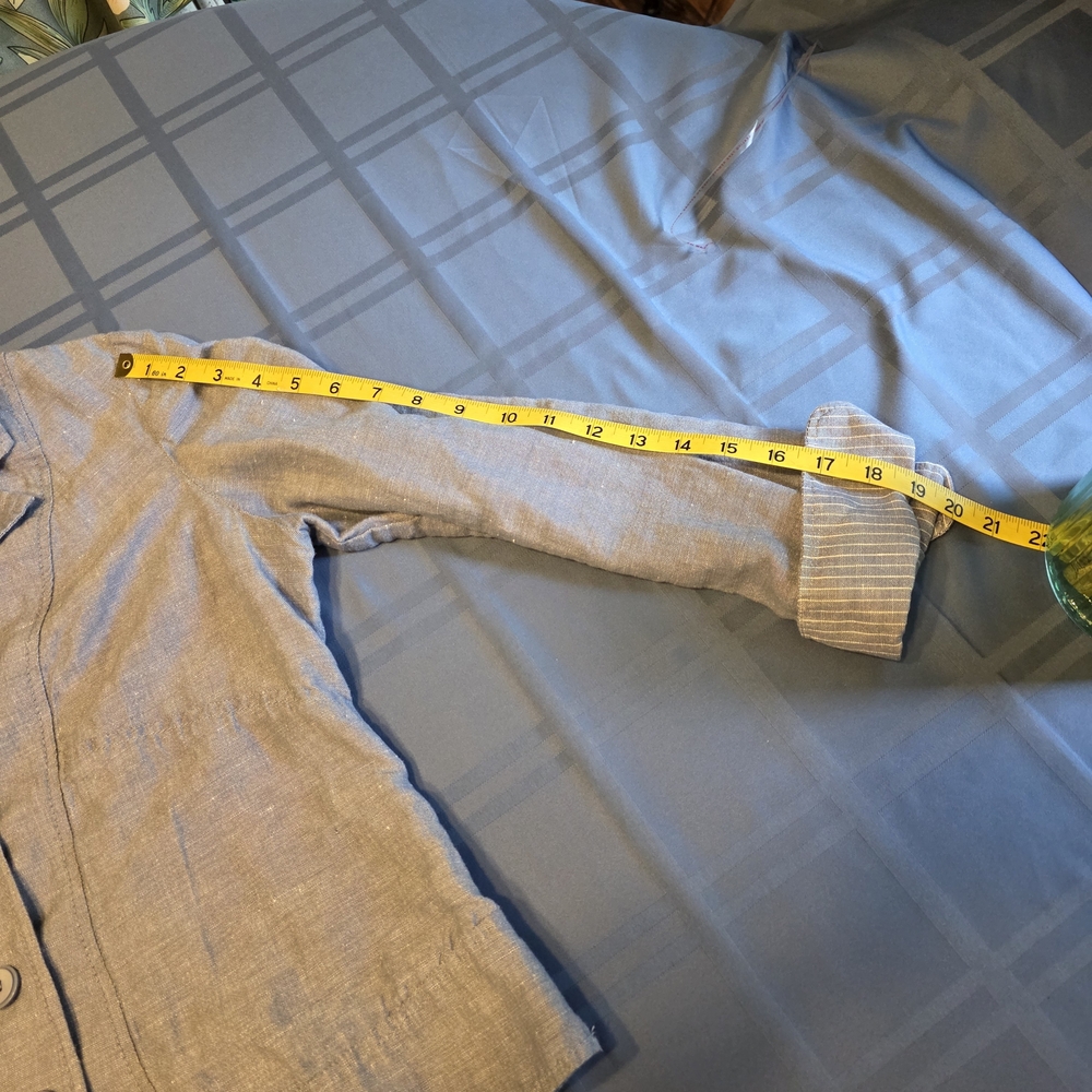 Pendleton Blue Cotton Chambray Blazer Striped Cuffs Old Money Americana - Picture 11 of 11